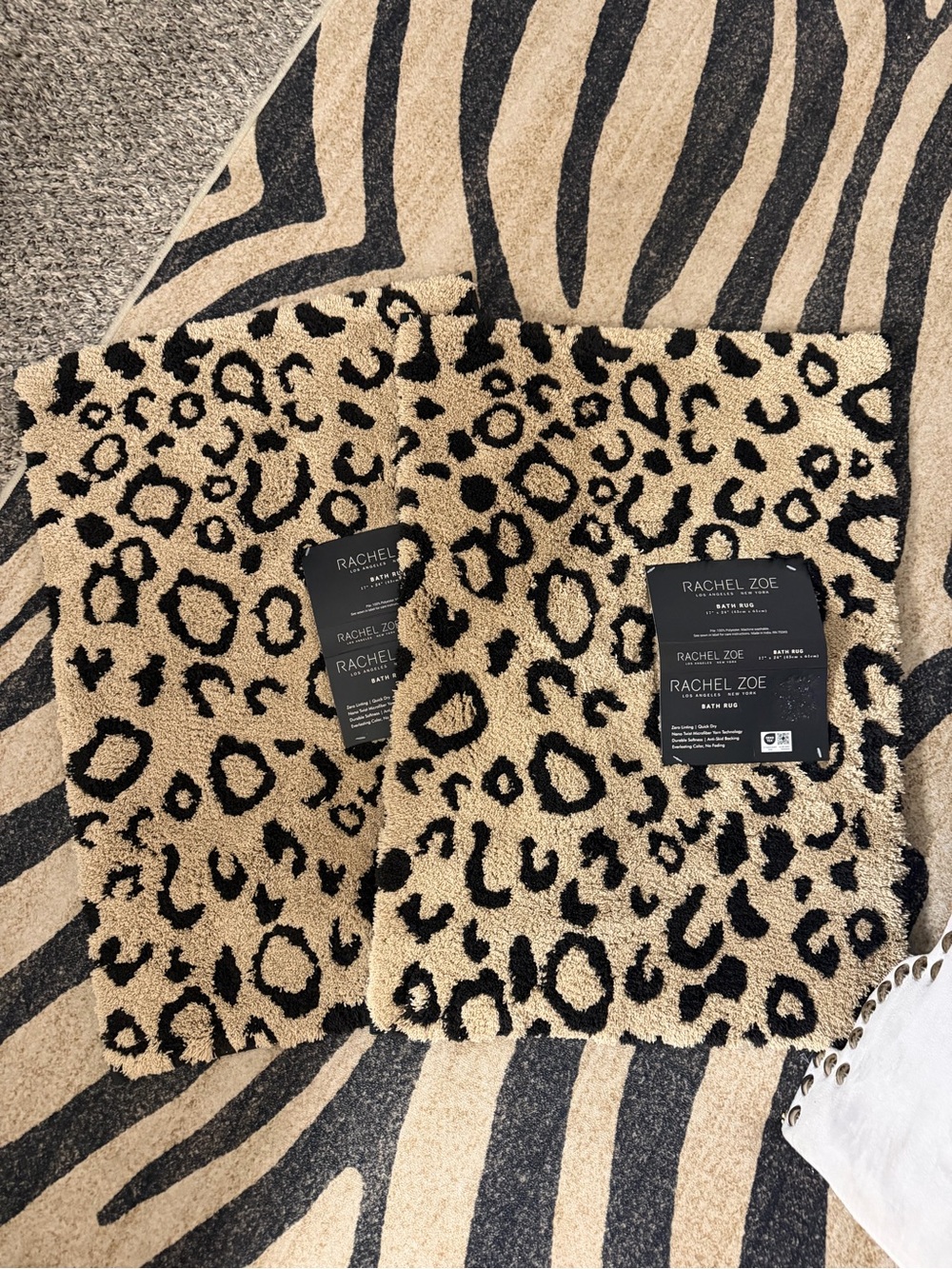 Rachel Zoe Leopard Print Bath Rugs - Tan and Black (Set of 2) 17x24